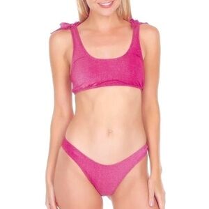 NWT BCBGENERATION Berry Stardust Bikini Shoulder Tie Top & Scoop Bottom Sz small